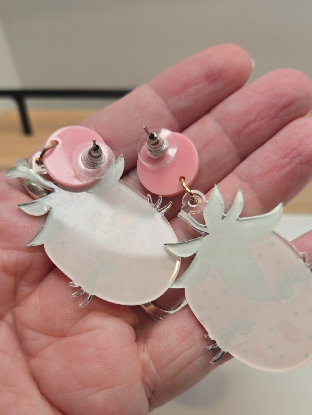 Cute Pink Strawberry Face Drop Earrings - Picture 5 of 5